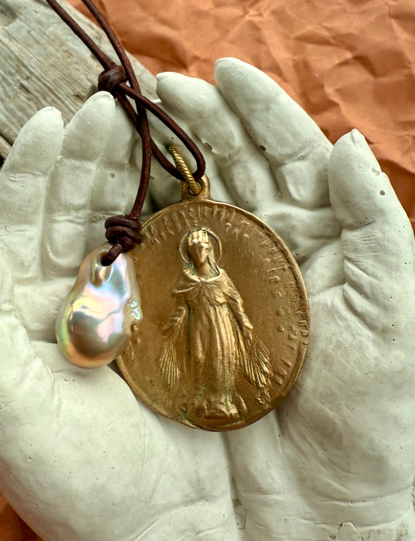Antique Bronze Medal Necklace