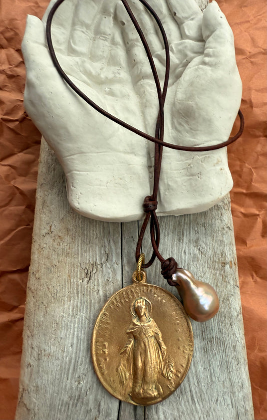 Antique Bronze Medal Necklace